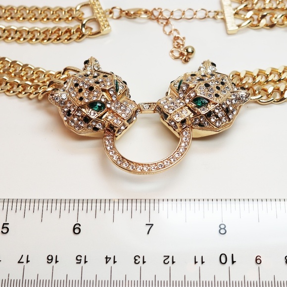 Leopard Necklace Stunning Crystal Door-knocker Dual Strand NY Style Adjustable - Picture 10 of 16